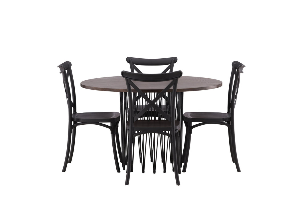 Venture Home Stone round Dining Table - Black / Mocca Veneer +Crosett Dining Chair - Matte Black / Matte Black Plastic _4