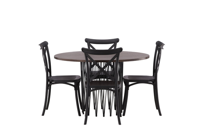 Venture Home Stone round Dining Table - Black / Mocca Veneer +Crosett Dining Chair - Matte Black / Matte Black Plastic _4