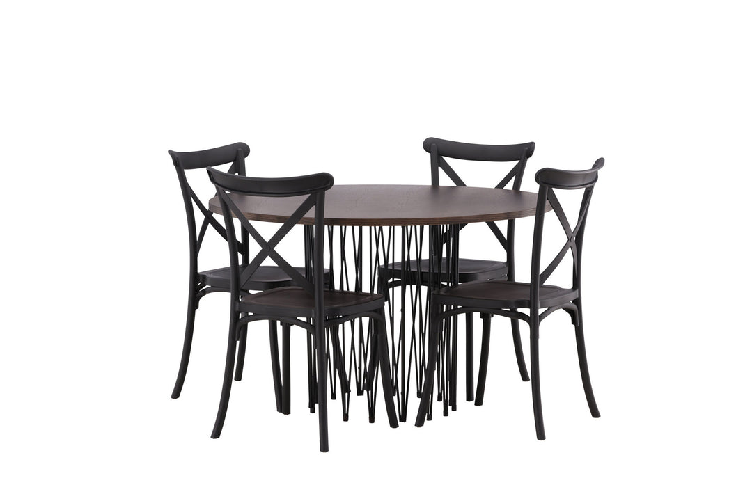 Venture Home Stone round Dining Table - Black / Mocca Veneer +Crosett Dining Chair - Matte Black / Matte Black Plastic _4