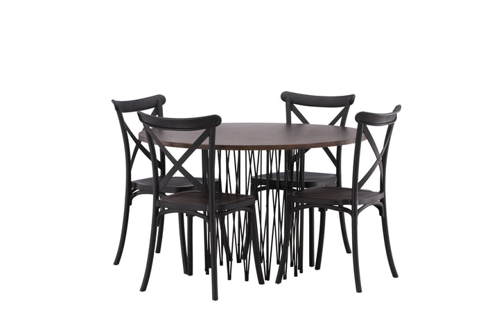 Venture Home Stone round Dining Table - Black / Mocca Veneer +Crosett Dining Chair - Matte Black / Matte Black Plastic _4