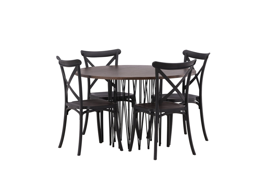 Venture Home Stone round Dining Table - Black / Mocca Veneer +Crosett Dining Chair - Matte Black / Matte Black Plastic _4