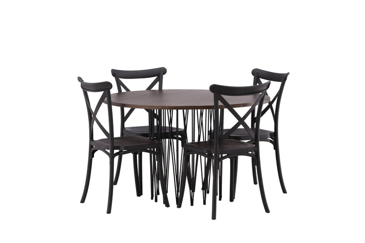 Venture Home Stone round Dining Table - Black / Mocca Veneer +Crosett Dining Chair - Matte Black / Matte Black Plastic _4