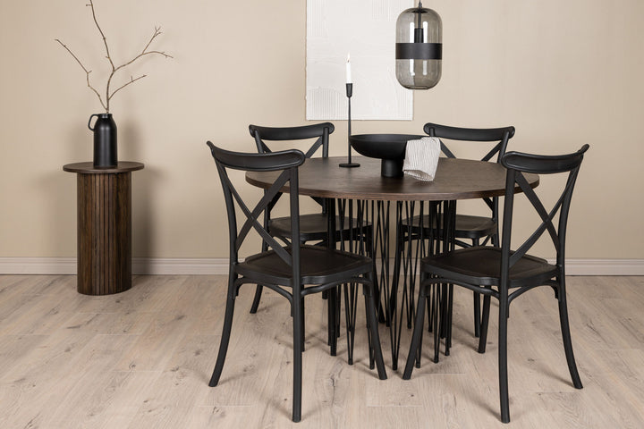 Venture Home Stone round Dining Table - Black / Mocca Veneer +Crosett Dining Chair - Matte Black / Matte Black Plastic _4