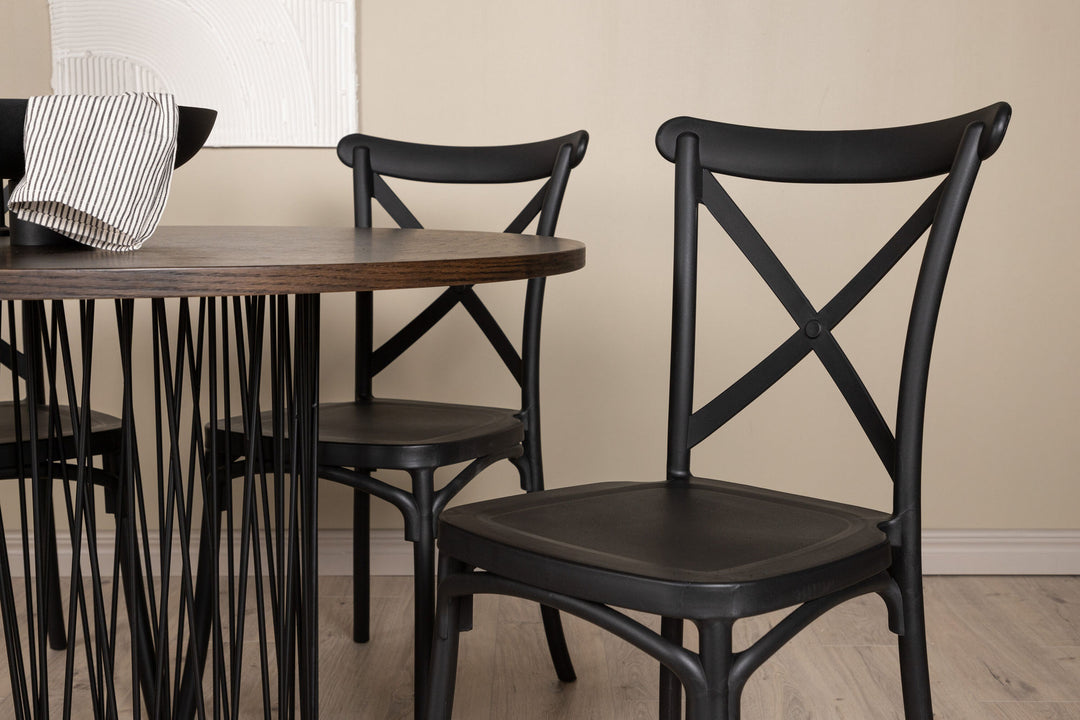Venture Home Stone round Dining Table - Black / Mocca Veneer +Crosett Dining Chair - Matte Black / Matte Black Plastic _4