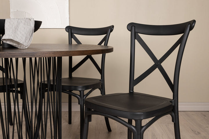 Venture Home Stone round Dining Table - Black / Mocca Veneer +Crosett Dining Chair - Matte Black / Matte Black Plastic _4