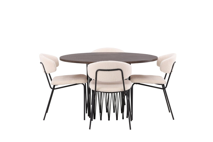Venture Home Stone round Dining Table - Black / Mocca Veneer +Chico Dining Chair - Black / White Boucle _4