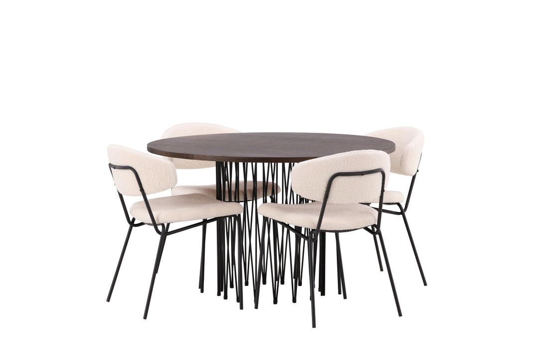 Venture Home Stone round Dining Table - Black / Mocca Veneer +Chico Dining Chair - Black / White Boucle _4