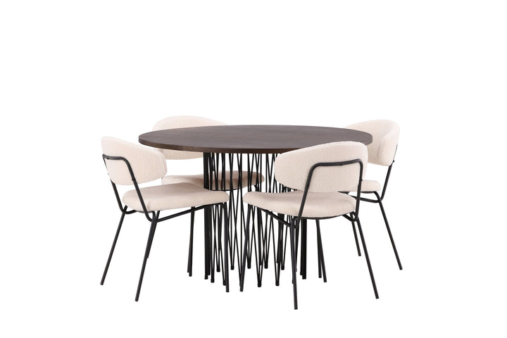 Venture Home Stone round Dining Table - Black / Mocca Veneer +Chico Dining Chair - Black / White Boucle _4