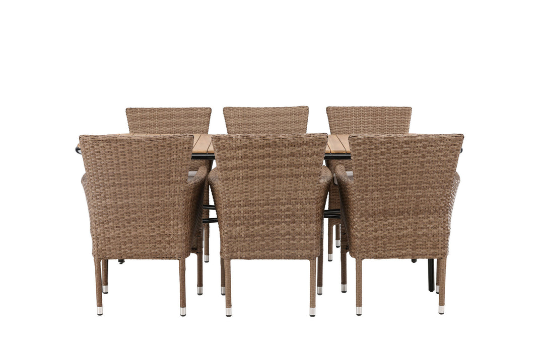 Venture Home Holmbeck Diningtable Steel - Black / Rectangular 90*200*75 +Malina Diningchair Alumnium - Nature / Wicker _6