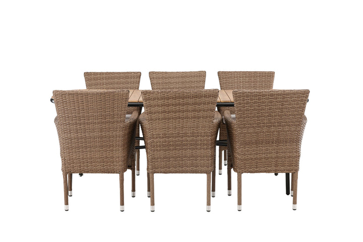 Venture Home Holmbeck Diningtable Steel - Black / Rectangular 90*200*75 +Malina Diningchair Alumnium - Nature / Wicker _6
