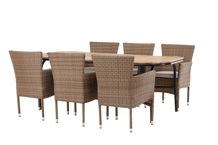 Venture Home Holmbeck Diningtable Steel - Black / Rectangular 90*200*75 +Malina Diningchair Alumnium - Nature / Wicker _6