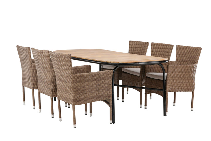 Venture Home Holmbeck Diningtable Steel - Black / Rectangular 90*200*75 +Malina Diningchair Alumnium - Nature / Wicker _6