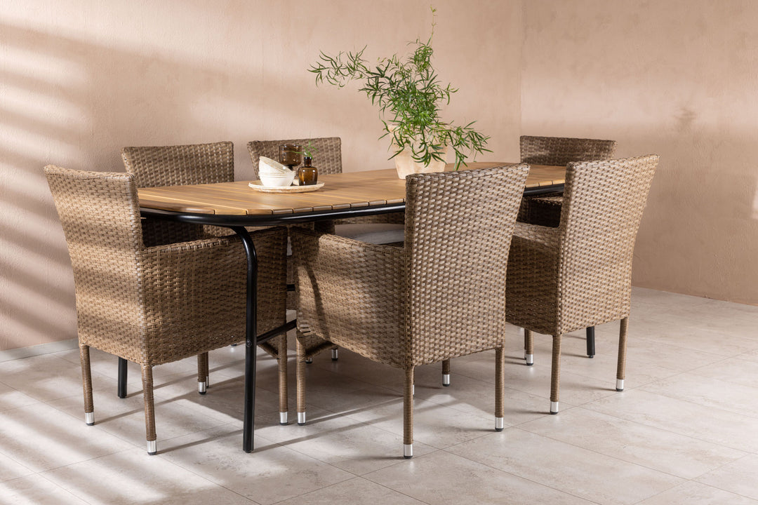Venture Home Holmbeck Diningtable Steel - Black / Rectangular 90*200*75 +Malina Diningchair Alumnium - Nature / Wicker _6