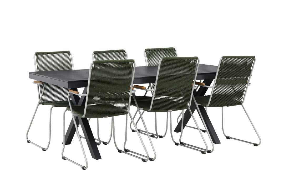 Venture Home Garcia Diningtable Alumnium - Black / Rectangular 100*200* +Bois Diningchair Steel - Silver / Green Rope _6
