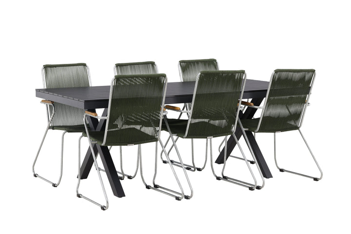 Venture Home Garcia Diningtable Alumnium - Black / Rectangular 100*200* +Bois Diningchair Steel - Silver / Green Rope _6