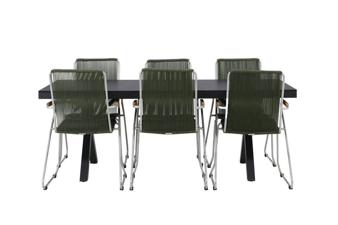 Venture Home Garcia Diningtable Alumnium - Black / Rectangular 100*200* +Bois Diningchair Steel - Silver / Green Rope _6