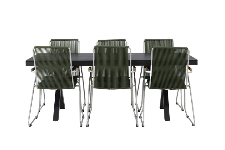 Venture Home Garcia Diningtable Alumnium - Black / Rectangular 100*200* +Bois Diningchair Steel - Silver / Green Rope _6
