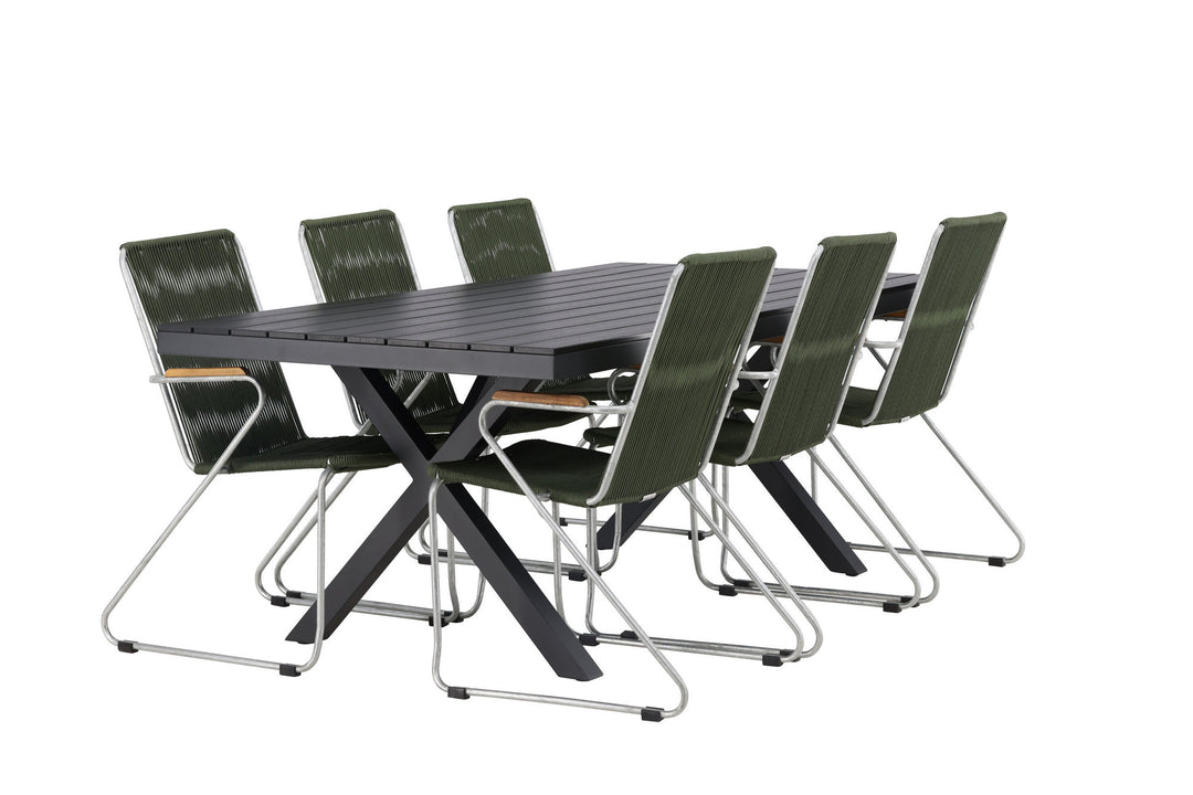 Venture Home Garcia Diningtable Alumnium - Black / Rectangular 100*200* +Bois Diningchair Steel - Silver / Green Rope _6