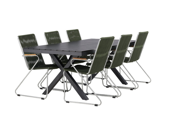 Venture Home Garcia Diningtable Alumnium - Black / Rectangular 100*200* +Bois Diningchair Steel - Silver / Green Rope _6