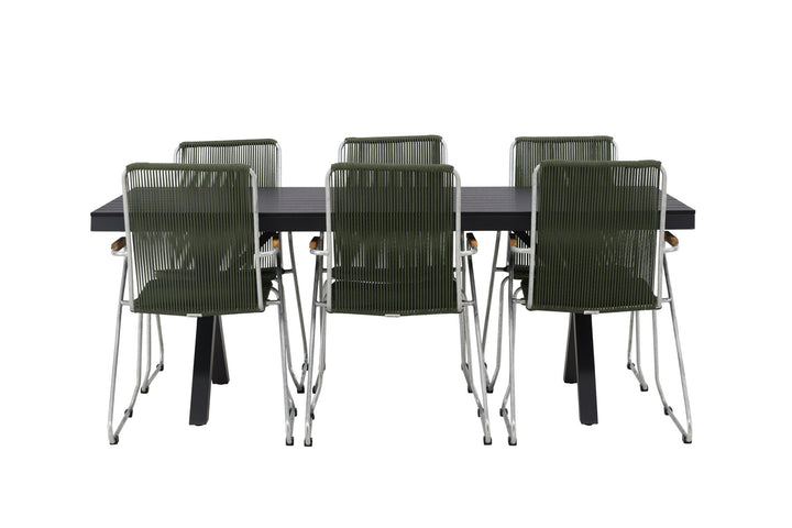Venture Home Garcia Diningtable Alumnium - Black / Rectangular 100*200* +Bois Diningchair Steel - Silver / Green Rope _6
