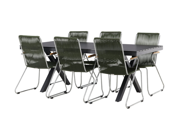 Venture Home Garcia Diningtable Alumnium - Black / Rectangular 100*200* +Bois Diningchair Steel - Silver / Green Rope _6
