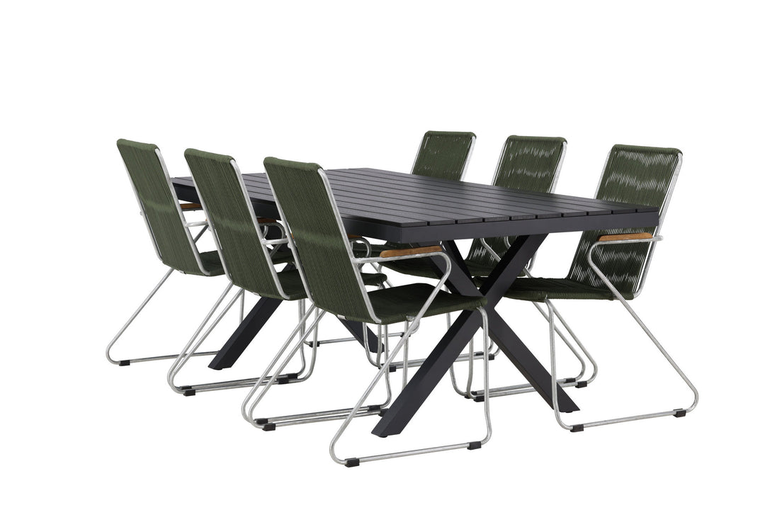 Venture Home Garcia Diningtable Alumnium - Black / Rectangular 100*200* +Bois Diningchair Steel - Silver / Green Rope _6