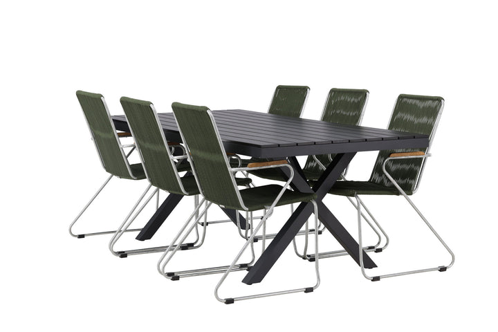 Venture Home Garcia Diningtable Alumnium - Black / Rectangular 100*200* +Bois Diningchair Steel - Silver / Green Rope _6