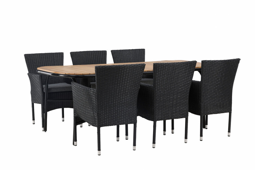 Venture Home Holmbeck Diningtable Steel - Black / Rectangular 90*200*75 +Malina Diningchair Alumnium - Black / Wicker _6