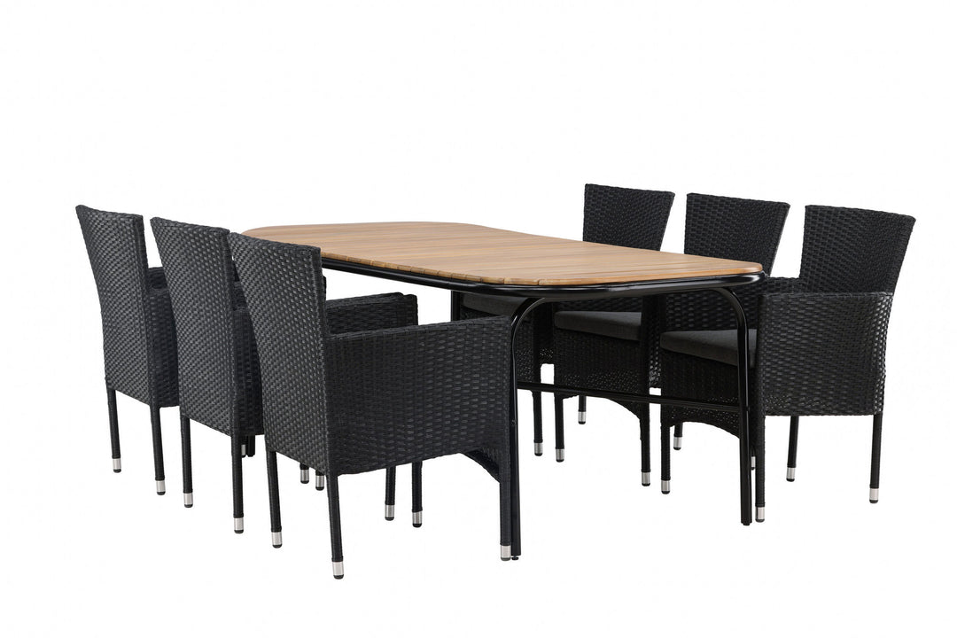 Venture Home Holmbeck Diningtable Steel - Black / Rectangular 90*200*75 +Malina Diningchair Alumnium - Black / Wicker _6