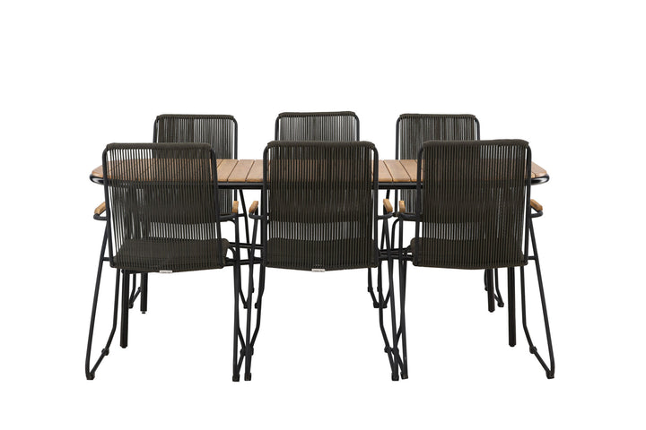 Venture Home Holmbeck Diningtable Steel - Black / Rectangular 90*200*75 +Bois Diningchair Steel - Black / Dark Grey Rope _6