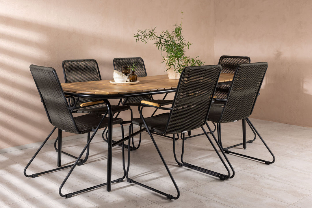 Venture Home Holmbeck Diningtable Steel - Black / Rectangular 90*200*75 +Bois Diningchair Steel - Black / Dark Grey Rope _6