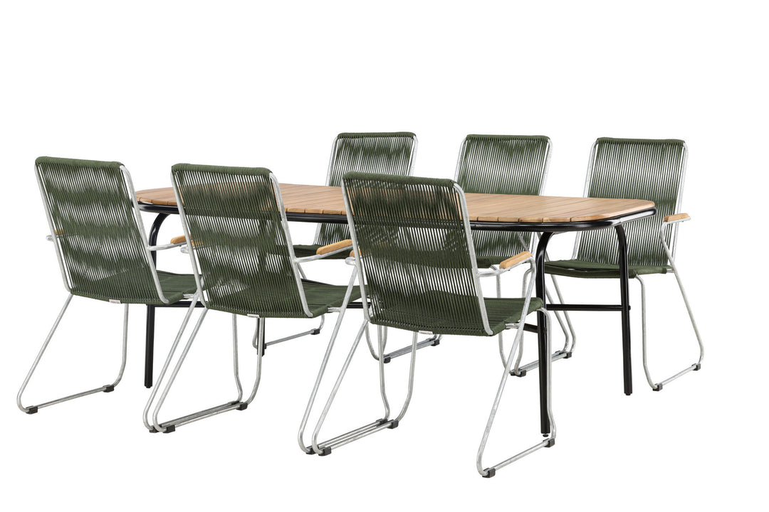 Venture Home Holmbeck Diningtable Steel - Black / Rectangular 90*200*75 +Bois Diningchair Steel - Silver / Green Rope _6