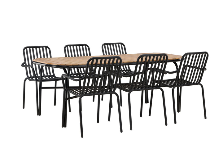 Venture Home Holmbeck Diningtable Steel - Black / Rectangular 90*200*75 +Peking Diningchair Aluminium - Black / _6