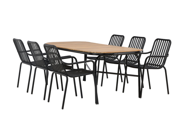 Venture Home Holmbeck Diningtable Steel - Black / Rectangular 90*200*75 +Peking Diningchair Aluminium - Black / _6
