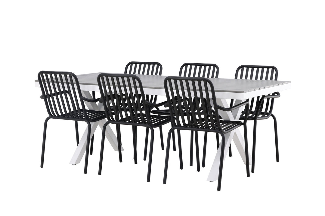 Venture Home Garcia Diningtable Alumnium - White / Light Grey Aintwood / Rectangular 100*200* +Peking Diningchair Aluminium - Black / _6