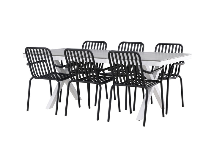 Venture Home Garcia Diningtable Alumnium - White / Light Grey Aintwood / Rectangular 100*200* +Peking Diningchair Aluminium - Black / _6