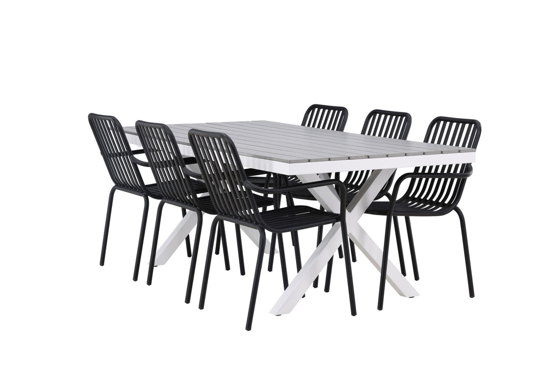 Venture Home Garcia Diningtable Alumnium - White / Light Grey Aintwood / Rectangular 100*200* +Peking Diningchair Aluminium - Black / _6