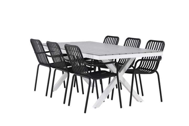 Venture Home Garcia Diningtable Alumnium - White / Light Grey Aintwood / Rectangular 100*200* +Peking Diningchair Aluminium - Black / _6