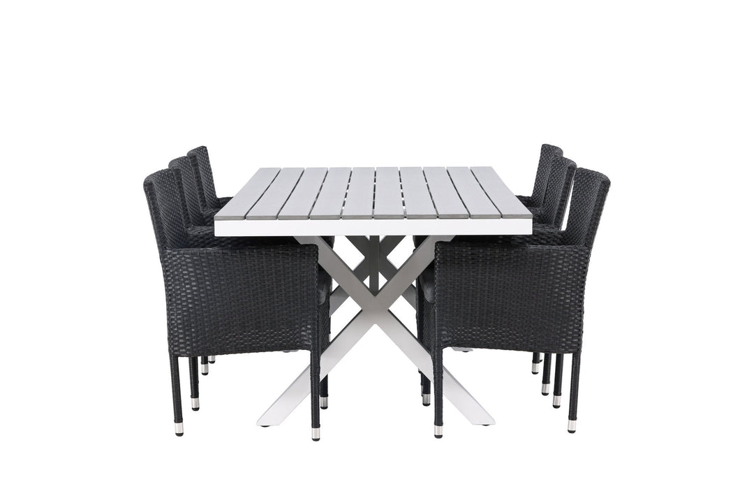 Venture Home Garcia Diningtable Alumnium - White / Light Grey Aintwood / Rectangular 100*200* +Malina Diningchair Alumnium - Black / Wicker _6