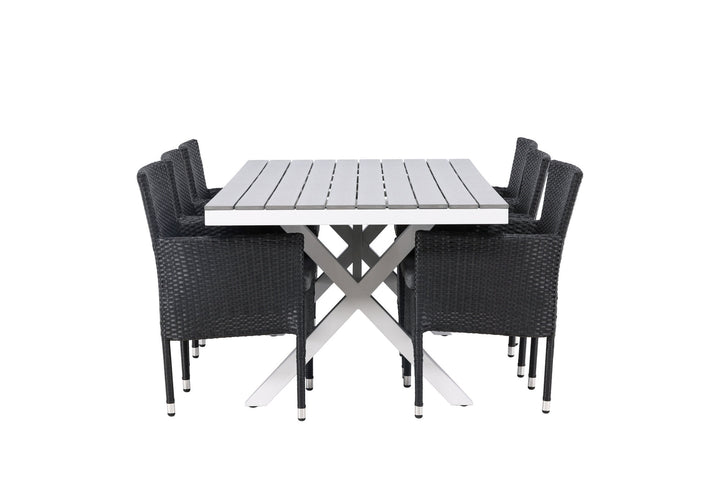 Venture Home Garcia Diningtable Alumnium - White / Light Grey Aintwood / Rectangular 100*200* +Malina Diningchair Alumnium - Black / Wicker _6