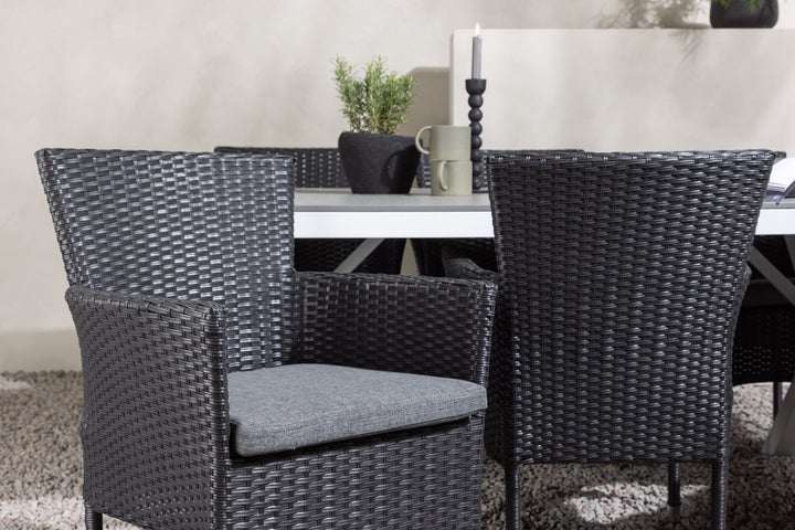 Venture Home Garcia Diningtable Alumnium - White / Light Grey Aintwood / Rectangular 100*200* +Malina Diningchair Alumnium - Black / Wicker _6