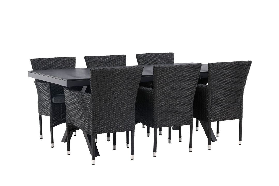 Venture Home Garcia Diningtable Alumnium - Black / Rectangular 100*200* +Malina Diningchair Alumnium - Black / Wicker _6