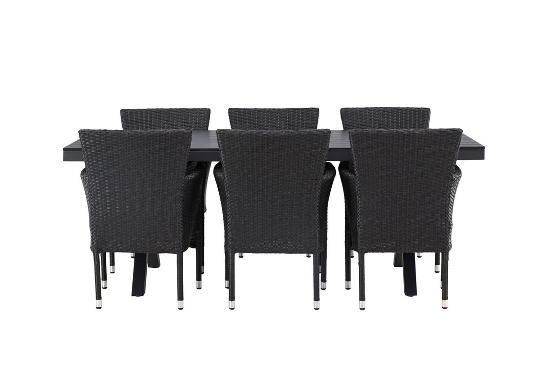 Venture Home Garcia Diningtable Alumnium - Black / Rectangular 100*200* +Malina Diningchair Alumnium - Black / Wicker _6