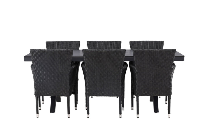 Venture Home Garcia Diningtable Alumnium - Black / Rectangular 100*200* +Malina Diningchair Alumnium - Black / Wicker _6