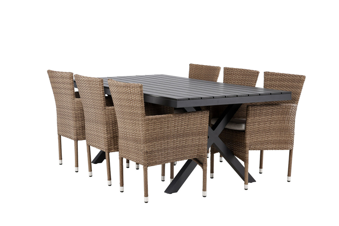 Venture Home Garcia Diningtable Alumnium - Black / Rectangular 100*200* +Malina Diningchair Alumnium - Nature / Wicker _6