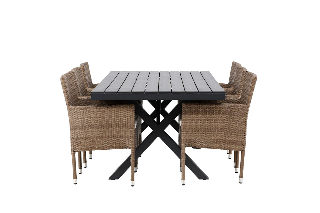 Venture Home Garcia Diningtable Alumnium - Black / Rectangular 100*200* +Malina Diningchair Alumnium - Nature / Wicker _6