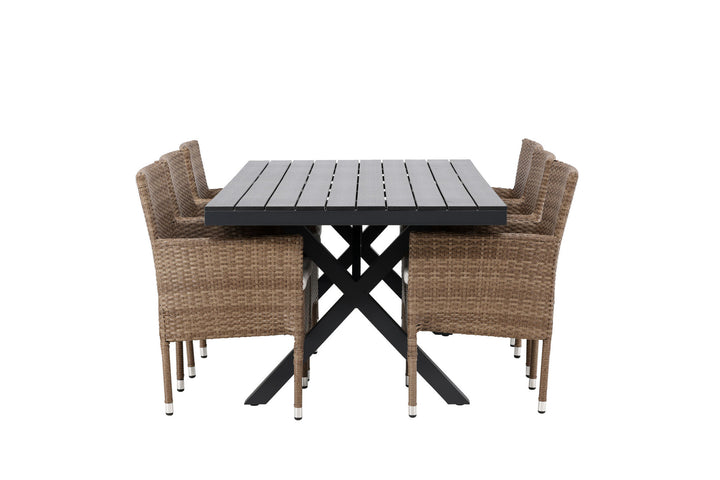 Venture Home Garcia Diningtable Alumnium - Black / Rectangular 100*200* +Malina Diningchair Alumnium - Nature / Wicker _6