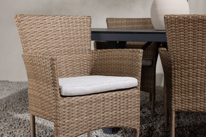 Venture Home Garcia Diningtable Alumnium - Black / Rectangular 100*200* +Malina Diningchair Alumnium - Nature / Wicker _6