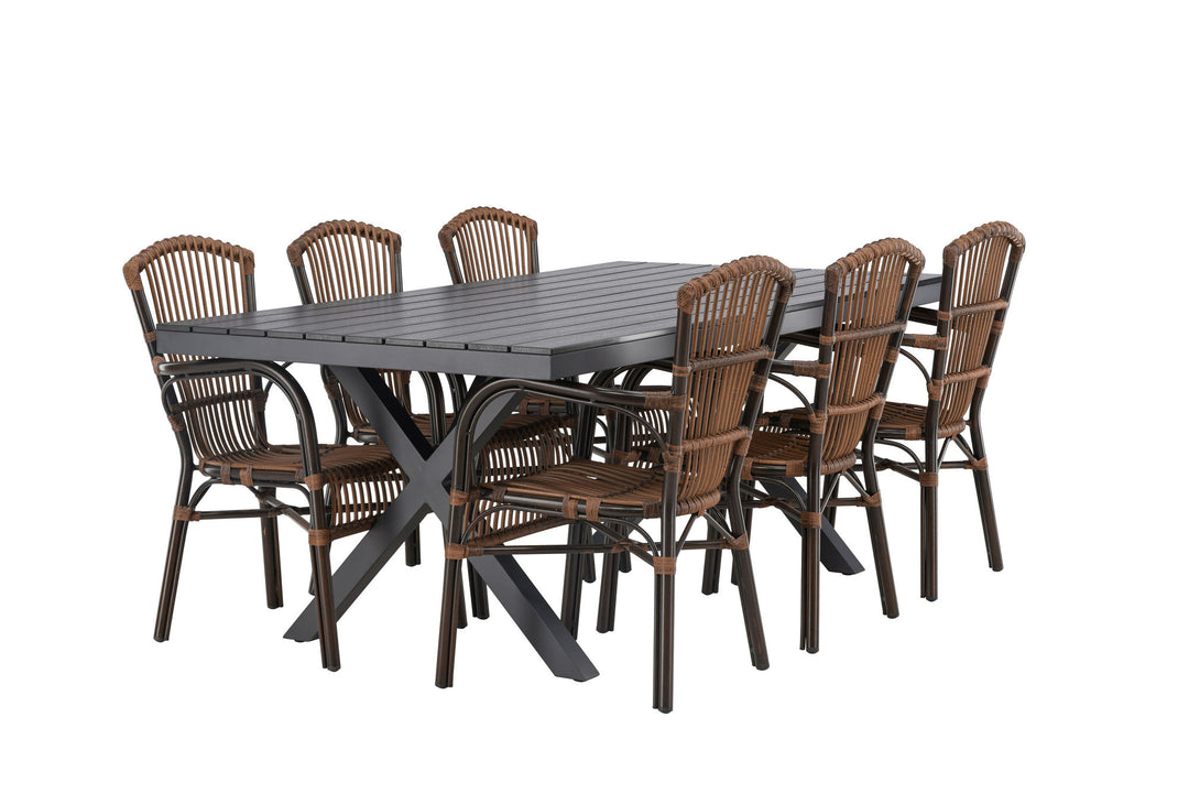 Venture Home Garcia Diningtable Alumnium - Black / Rectangular 100*200* +Galera Diningchair Aluminium - Brown / Wicker _6