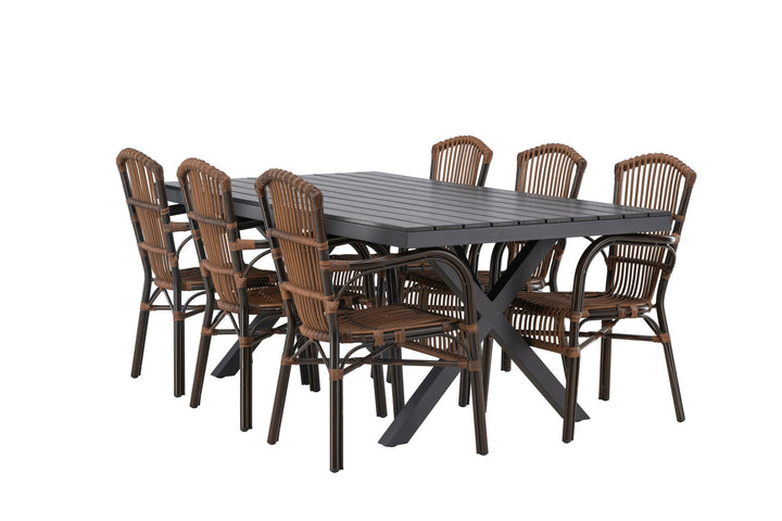 Venture Home Garcia Diningtable Alumnium - Black / Rectangular 100*200* +Galera Diningchair Aluminium - Brown / Wicker _6